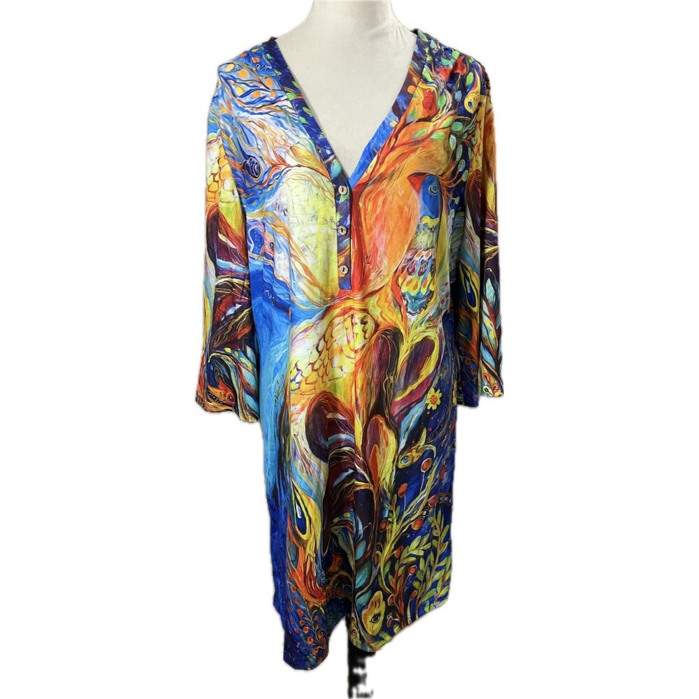 NWT NoraCora Multicolor Midi Peacock button front bodice dress  Size XL